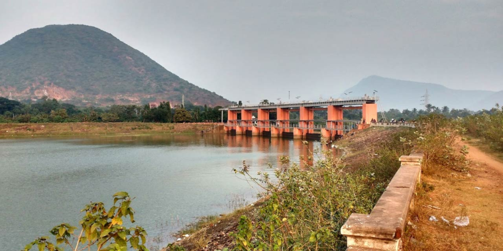 A scenic view of Meghadri Gadda Reservoir