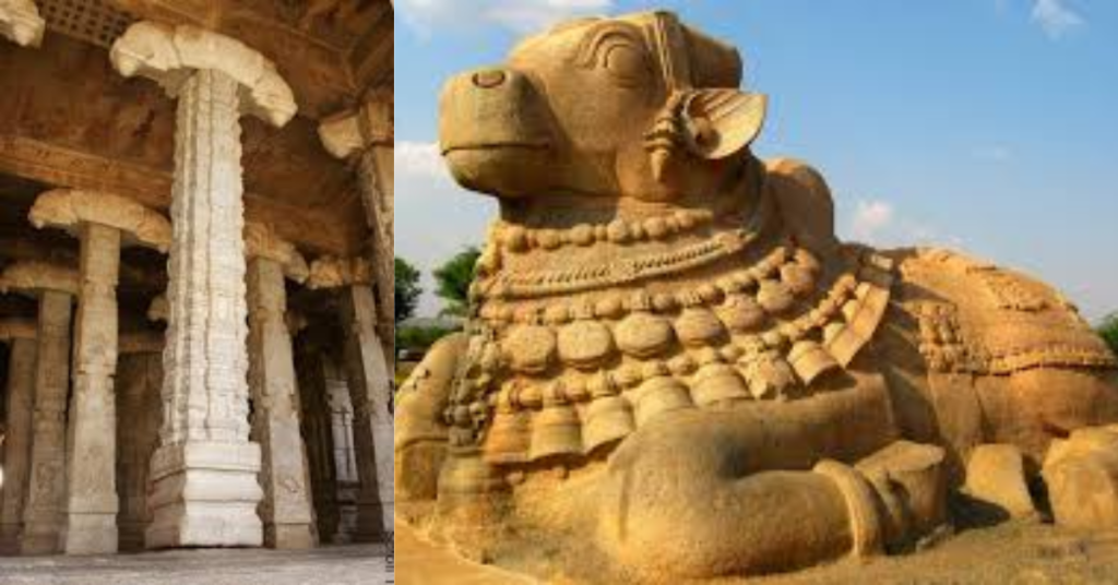 Lepakshi Temple Hanging Pillar,Nandi Statue