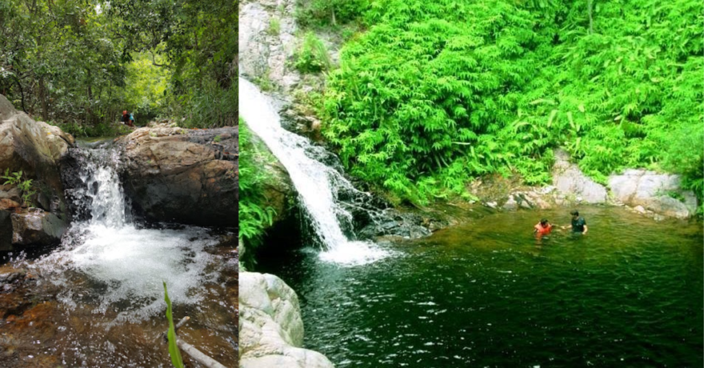 Nagalapuram Waterfalls cascading down rocky cliffs.