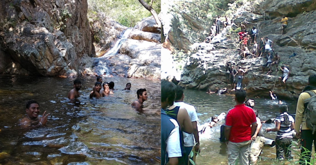 Trekkers enjoying a dip in the natural pool at Nagalapuram