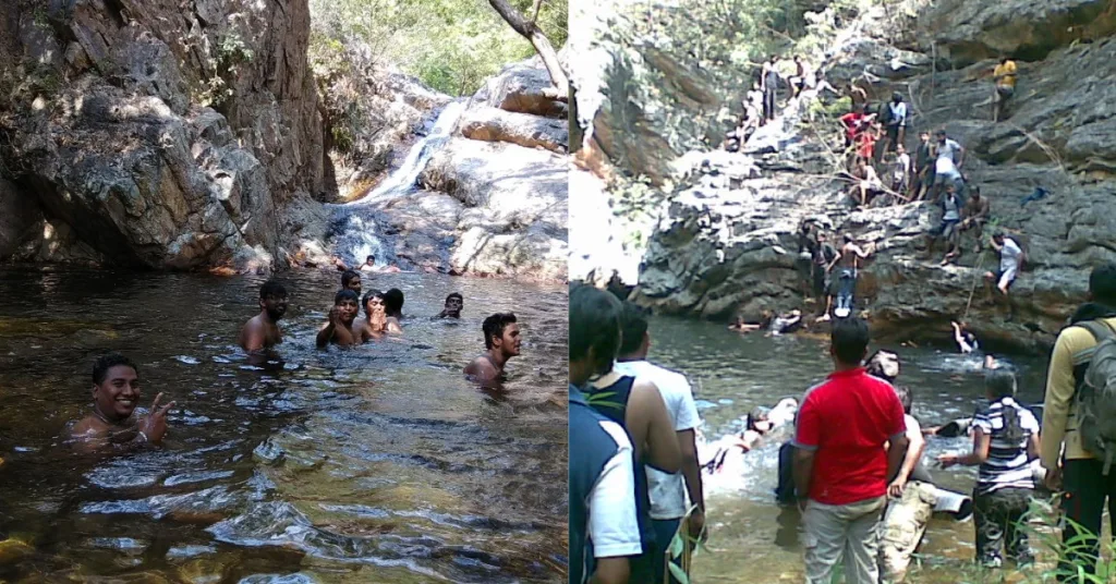 Trekkers enjoying a dip in the natural pool at Nagalapuram