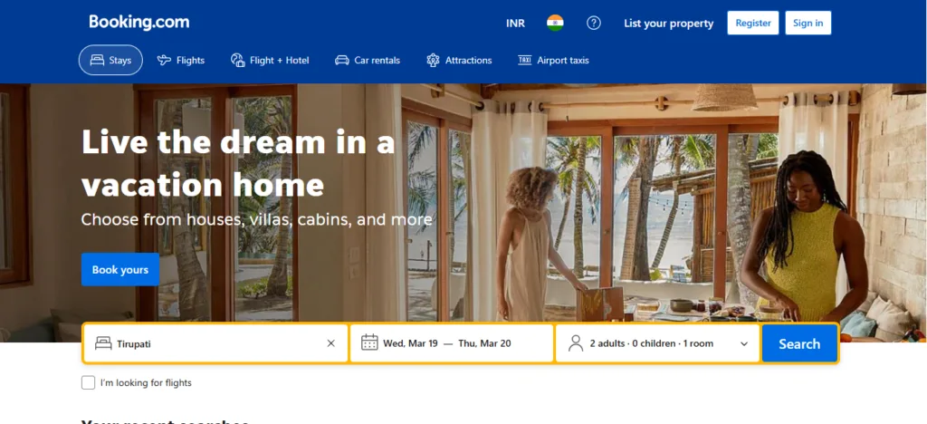 booking.com travel and tourism website