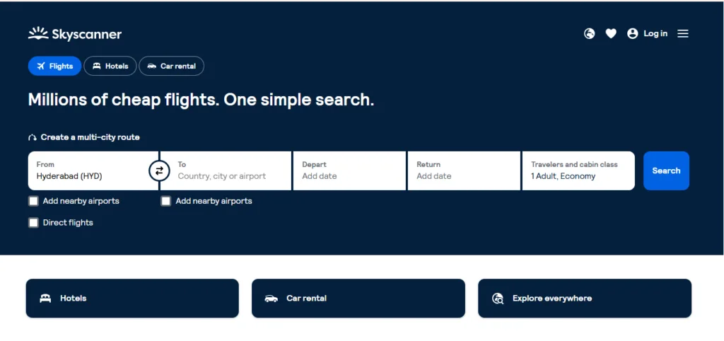 skyscanner.co.in website