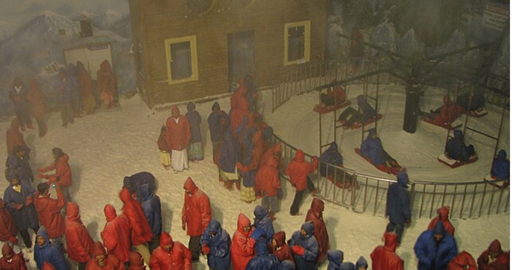 People enjoying snow activities at snow world
