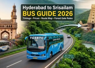 Hyderabad to Srisailam Bus Timings, Ticket Price & Route Map (2026) srisailam bus timings route